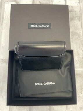 DOLCE & GABBANA Black Leather Card Holder w/ Gunmetal Keyring - Preowned